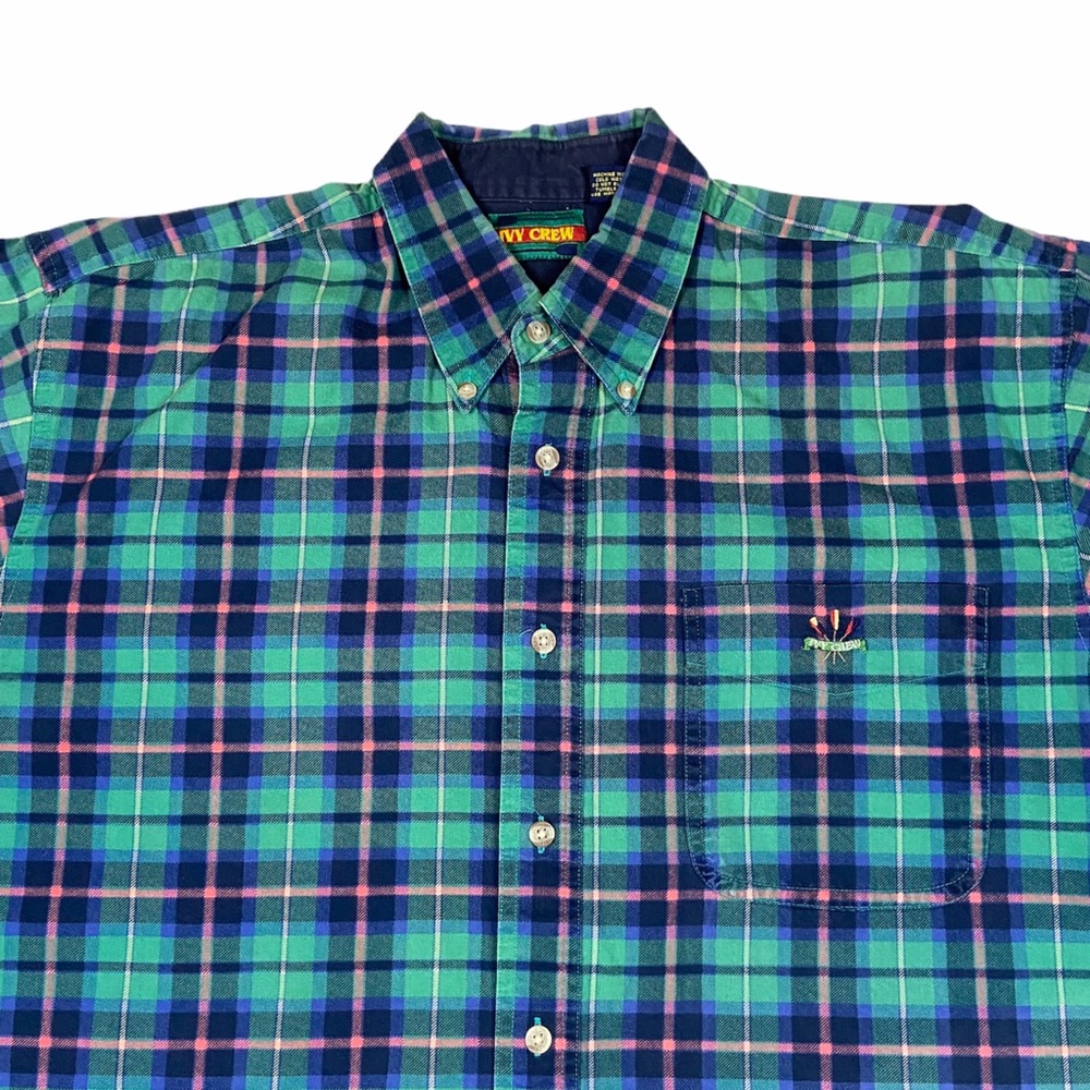 Vintage Ivy Crew Shirt Preppy Plaid Button Down Shirt Green - Picture 4 of 12